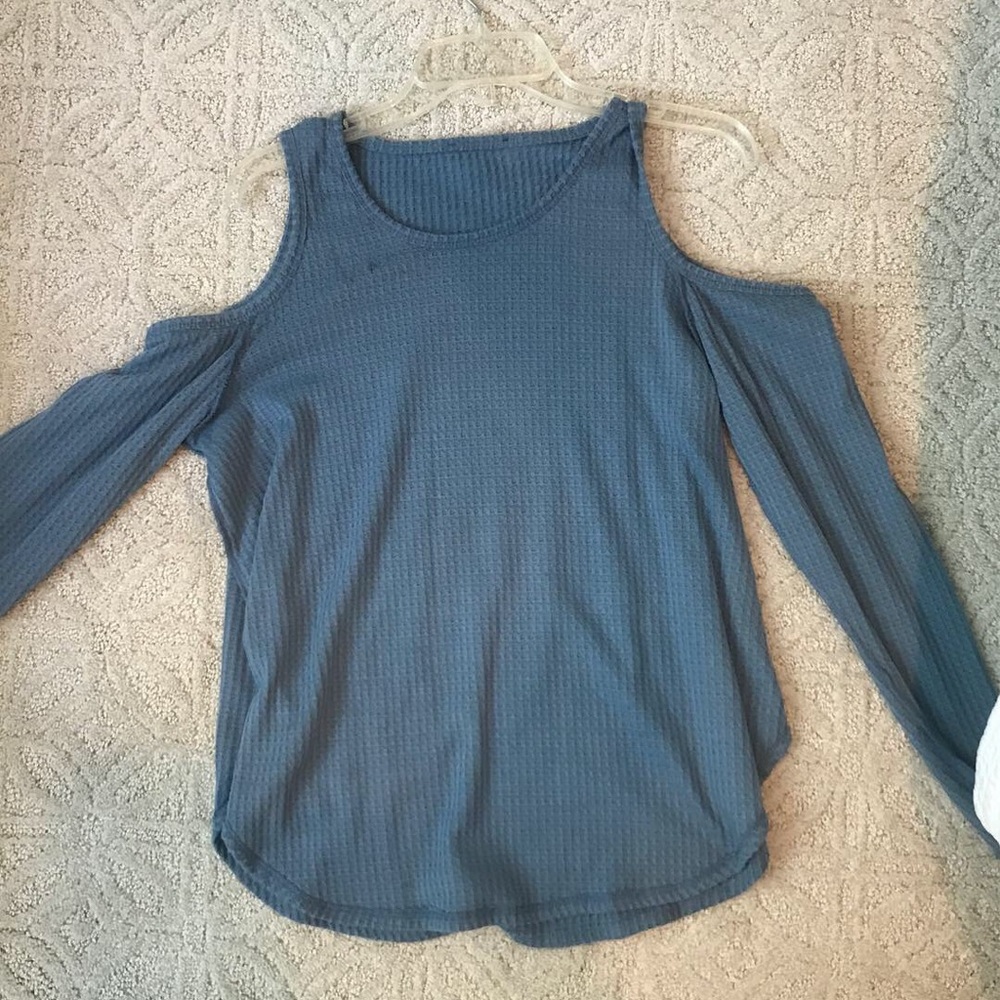 waffle knit cold shoulder sweater
